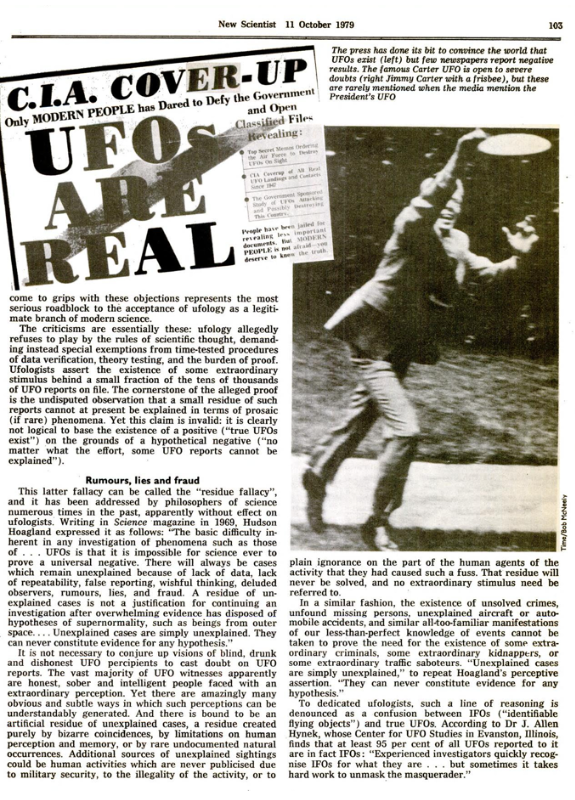 New Scientist 11 Ottobre 1979 - Articolo The failure of the science of ufology - pagina 103