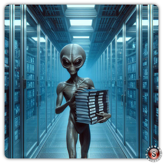 Alieno che archivia documenti TOP SECRET