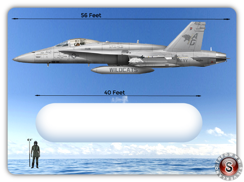 Il paragone tra un F18 Hornet e l’UFO a forma di Tic Tac. L’oggetto era di 12 metri di lunghezza