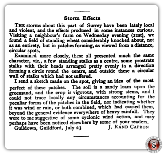 Articolo per la rivista Nature del 23 Luglio 1880 di John Rand Capron 