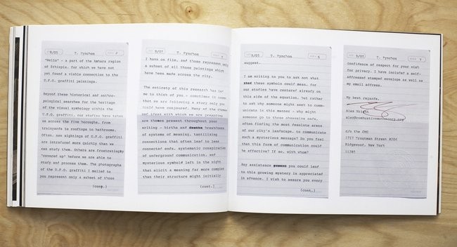 Letter written to the highly reclusive writer Thomas Pynchon requesting his input on the meaning of the UFO graffiti. Mr. Pynchon twice returned the package unopened.
