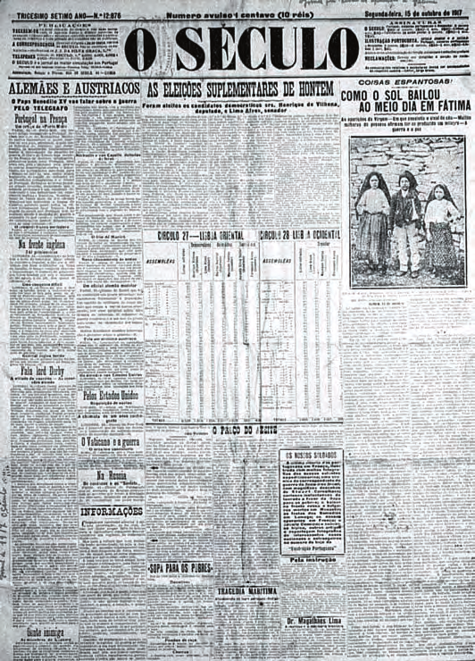 Giornale "O Seculo " datato 1917/10/15 pubblicata la prima foto dei tre pastorelli