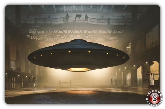 Flying saucer in a hangar