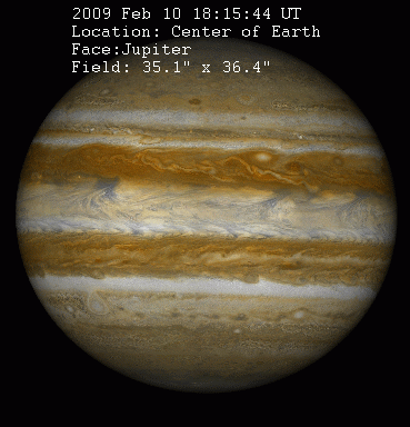La rotazione di Giove; da notare il transito di Io sulla superficie del pianeta (10/02/2009).