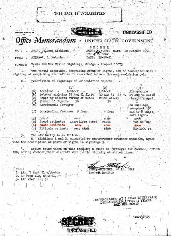 Dal tenente Metscher al colonnello Kirkland - Memorandum, 10 Ottobre 1951