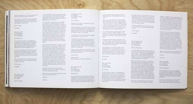 Text transcription of typed letters written to various recipients requesting their input on the meaning behind the UFO graffiti.