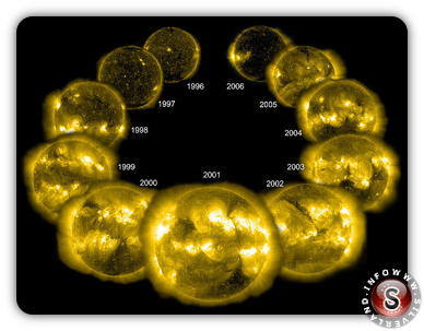 Il ciclo solare 23 (1996-2006 con massimo nel 2001) visto ai raggi X dalla sonda SOHO.