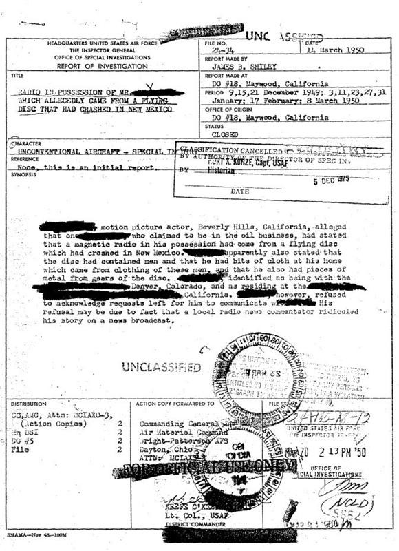 Documento declassificato dell’OSI