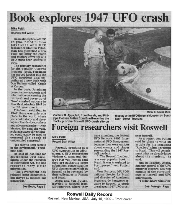 Roswell, New Mexico, USA - 15 Luglio 1992 - Copertina anteriore