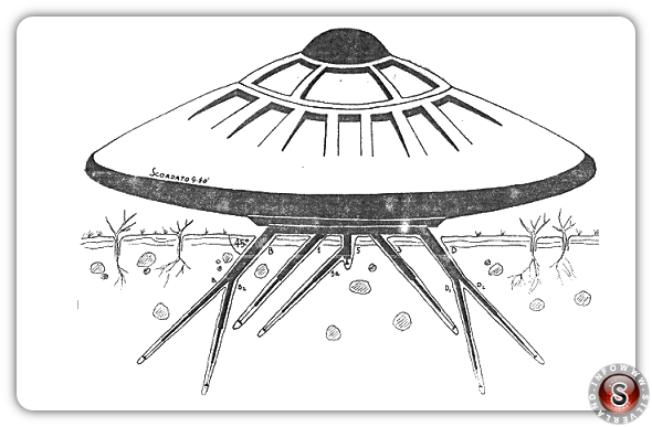 Illustrazione 7. L'ipotetico UFO con le tracce dei fori sul terreno.