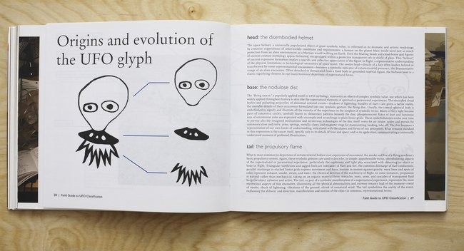 Field Guide to UFO Classification indexing the historical evolution of visual symbology within the UFO graffiti tag.