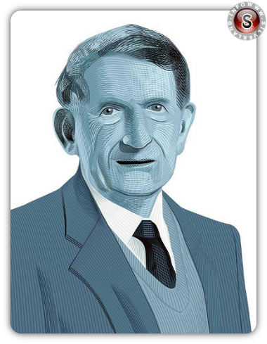 David Bohm - Illustration by Daniel Hertzberg, based on a photo from The Royal Society