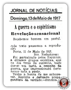 Notizia riguardante la previsione degli eventi di Cova da Iria pubblicata il giorno degli eventi di Fatima, 13 Maggio 1917 sul Diario della Notizia 