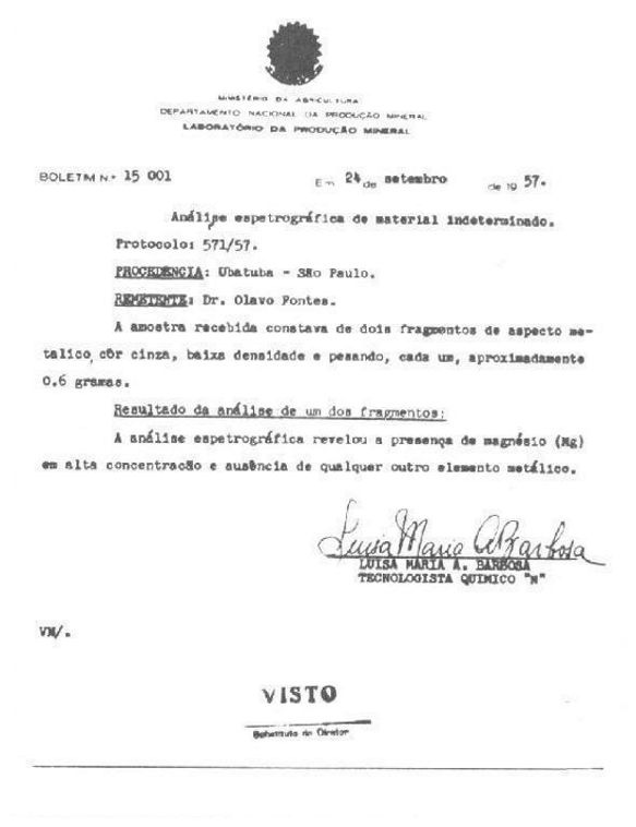 Analisi spettrografica sul campione di Ubatuba Brasile del 24 Settembre 1957 