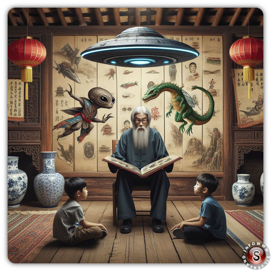 Chinese wise man telling story to his grandchildren - 中國智者給孫子們講故事