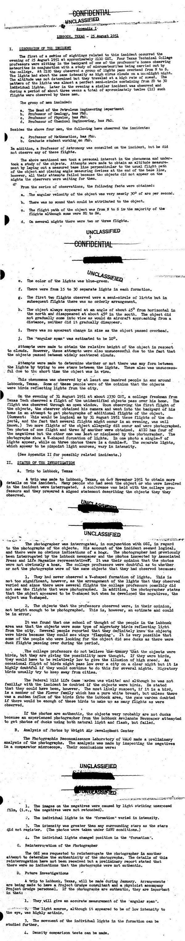 US Air Force Report on The Lubbock Lights