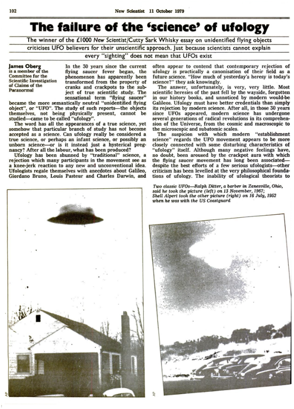 New Scientist 11 Ottobre 1979 - Articolo The failure of the science of ufology - pagina 102