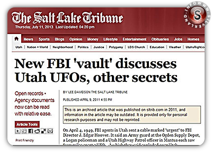 La rivista "Salt Lake Tribune" ha pubblicato documenti degli archivi dell’FBI che danno prova dell’UFO crash di Roswell avvenuto nel 1947 in New Mexico, USA 