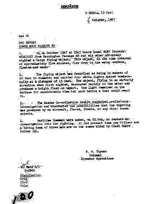 Memo from director of the rescue operations (10/6/67) 