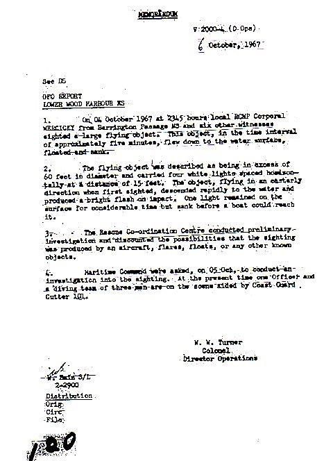 Memo from director of the rescue operations (10/6/67)