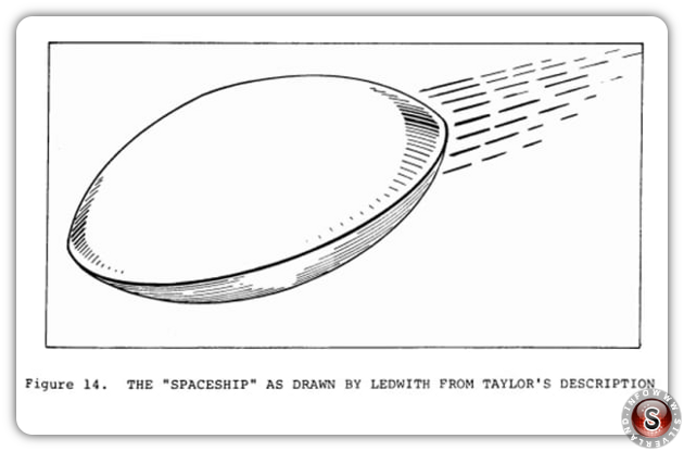 Figura 14. Il disegno dell'oggetto volante ( UFO) di Ledwith su descrizione di Taylor's