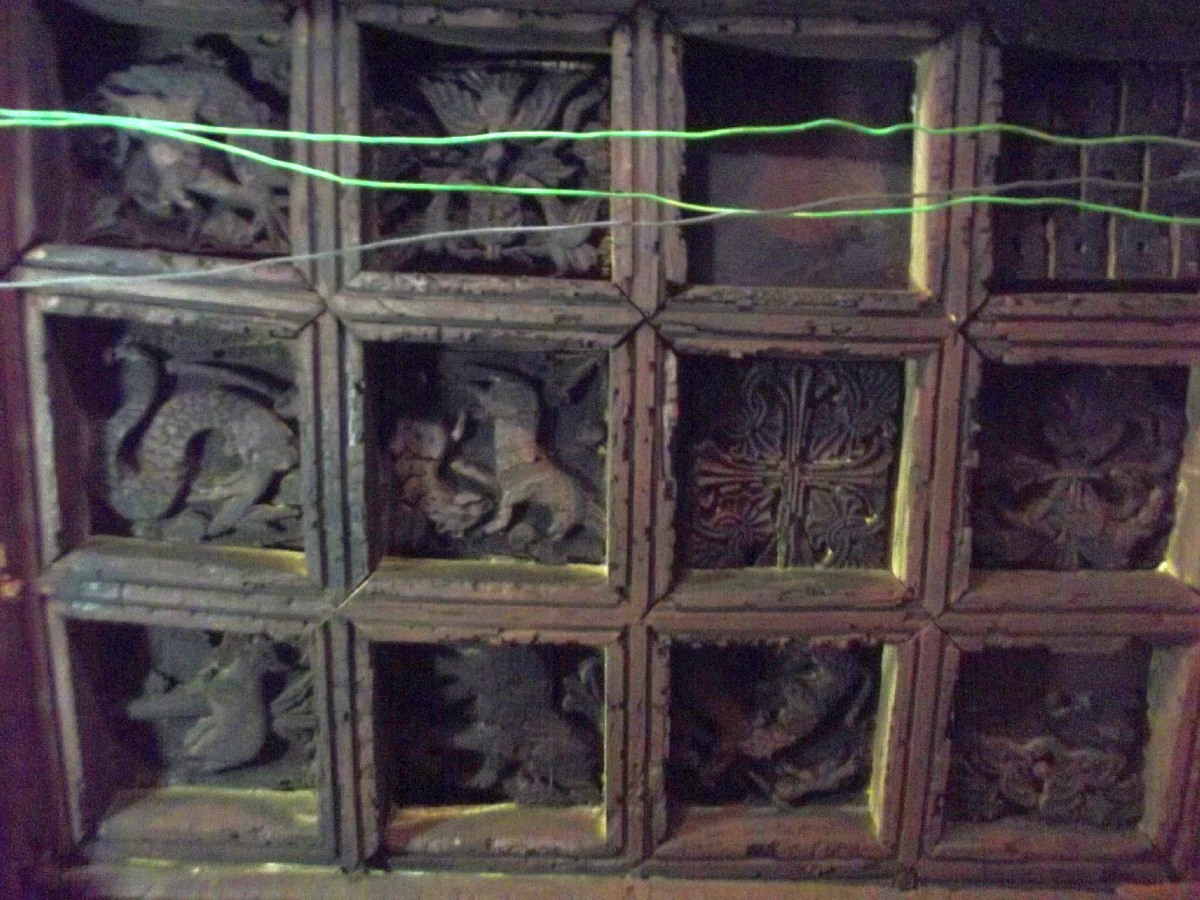 Le Plafond représente la faune et la flore des alentours proches lors de la construction de l'église. Voyage Séjour Road Trip Visite trekking et randonnée. Le monastère de Debre Damo en Ethiopie.  L'Eglise Abba Aregawi.gawi. 