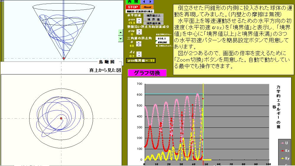 力学２－13 倒立円錐形内側に投入された物体-２(69-2)