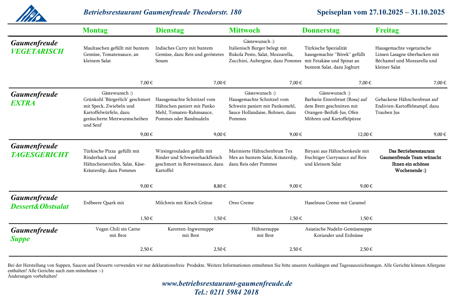 Speiseplan - betriebsrestaurant-gaumenfeudes Webseite!