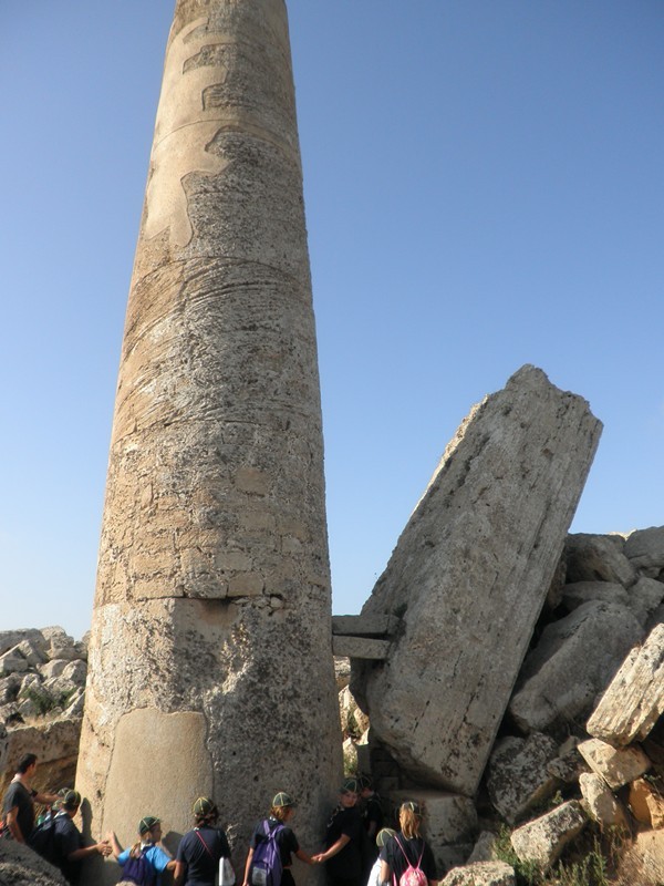 La ronde effectuée par les scouts siciliens donne une idée de la taille des colonnes du temple de Zeus (6100 m2, trois fois le Parthénon d'Athènes)