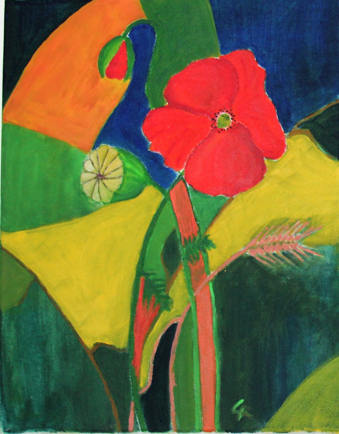 (Verkauft an P.T.) (2014)Mohnblume (semiabstrakt), Aryl auf Leinwand