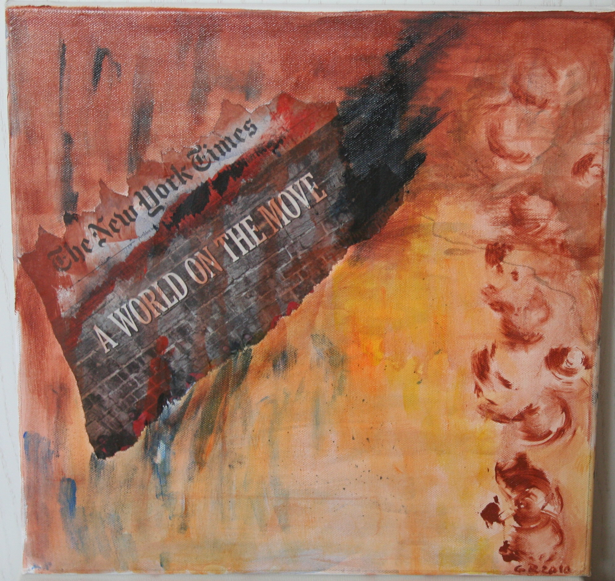 World on the move (2010) (Collage: Acryl und Zeitungsausschnitt) Geschenk an PR 