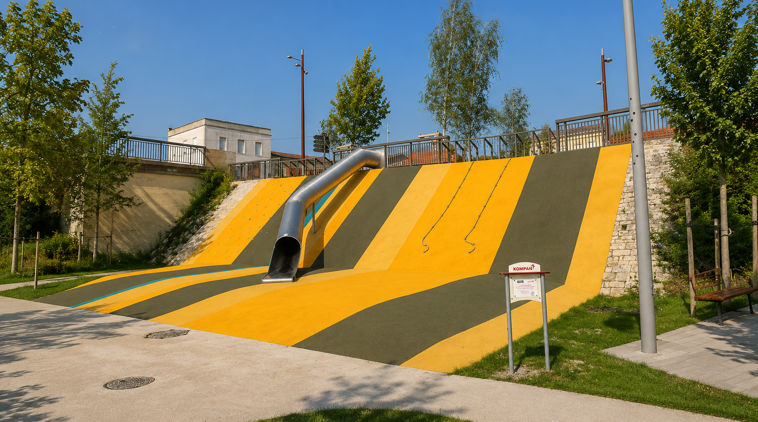 Toboggan KAMPAN avec sol souple amortissant en pente