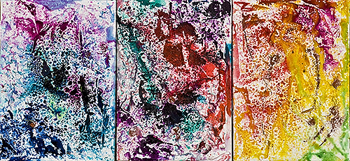 2010, 36.3 x 25.8, 春一番 (First Spring Wind), Acrylic, ink, plaster and rain on canvas [3 pieces]