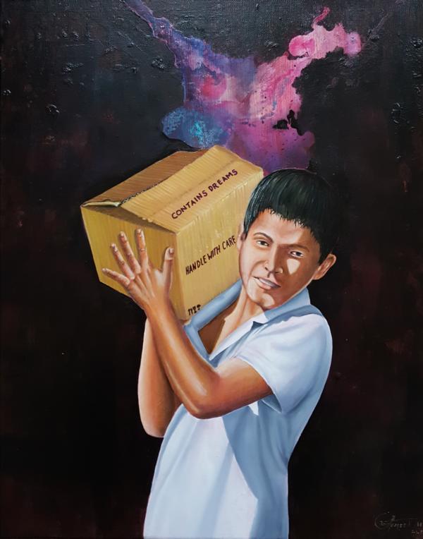 Manéjese con cuidado, de la serie "Poesía Silenciosa", 2018, 60 x 80 cm, Óleo sobre lienzo