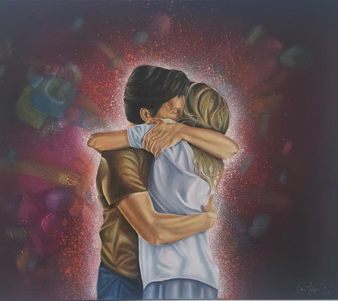 Abrazo, de la serie "Poesía Silenciosa", 2019, 50 x 60 cm, Óleo sobre lienzo