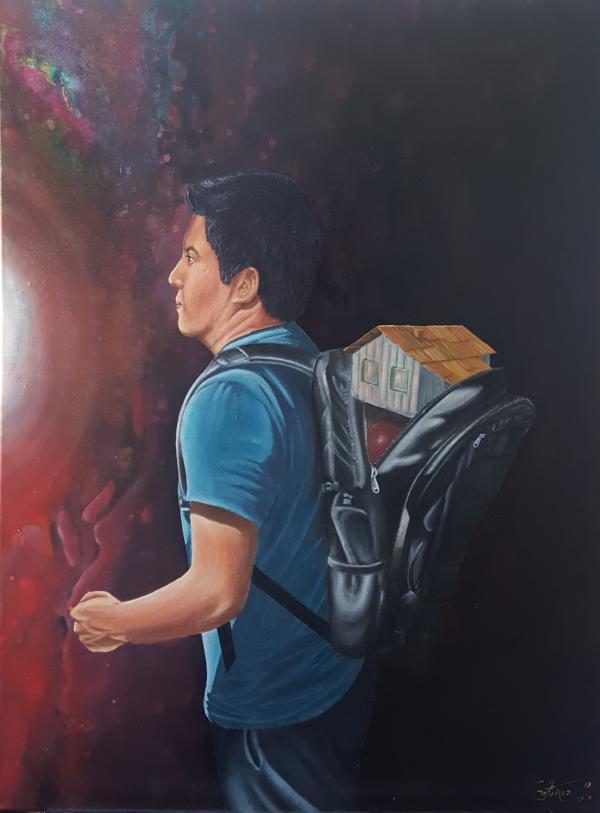 Migrante, de la serie "Poesía Silenciosa", 2019, 60 x 80 cm, Óleo sobre lienzo