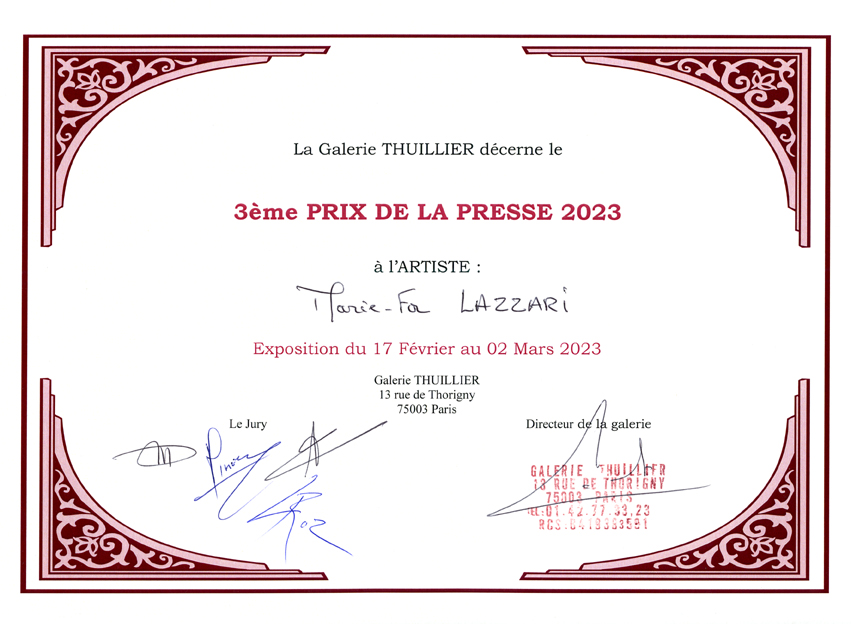 Prix de la Presse 2023 à la galerie Thuillier.