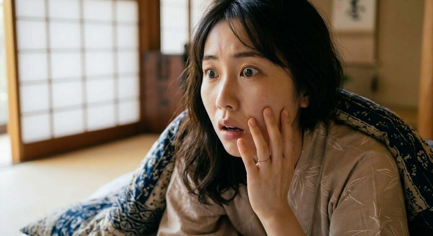 買い間違いに気づき驚く女性