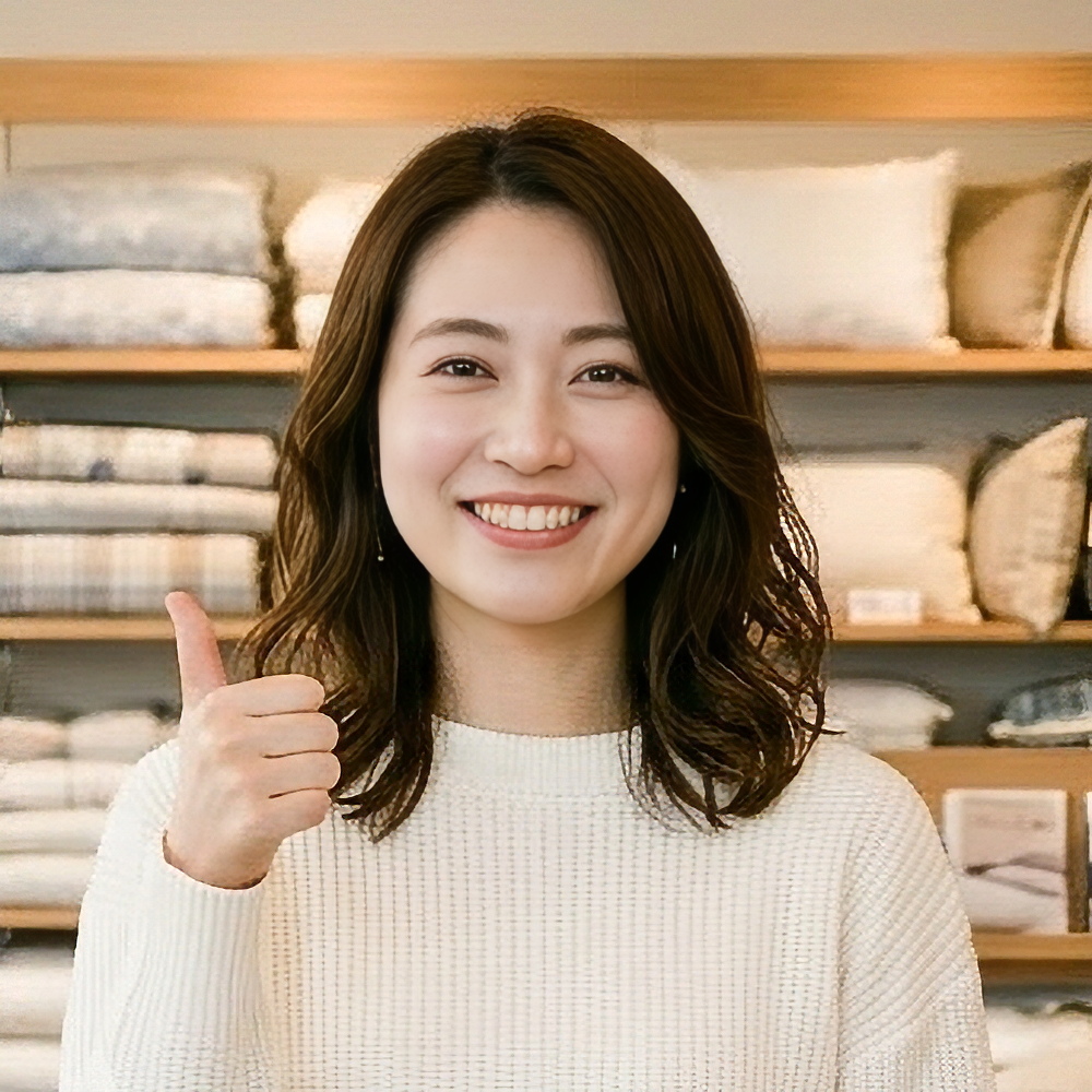 チェックポイントを知ってサムアップする女性
