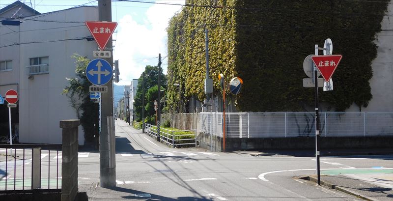 異形矢印標識(指定方向外進行禁止)。静岡県静岡市駿河区にある。