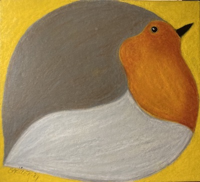 Rouge-gorge. pastel à l'huile sur carton. © SaëlleK.