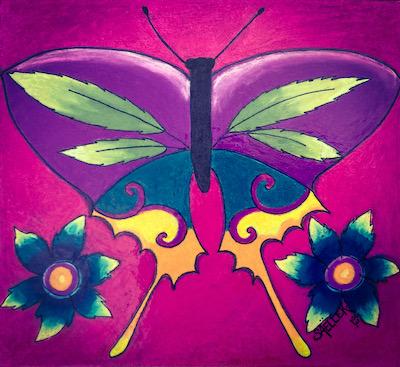 Papillon, néocolor sur carton.©SaëlleK.
