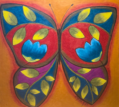 Papillon, néocolor sur carton.©SaëlleK.