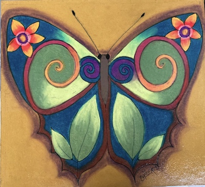 Papillon, néocolor sur carton.©SaëlleK.