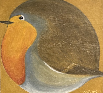 Rouge-gorge, néopastel sur carton. Saëlle K.