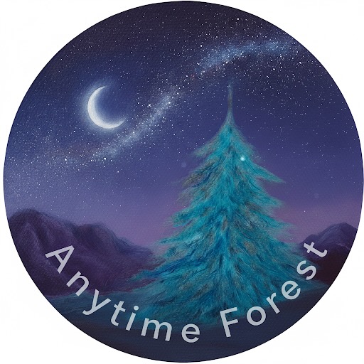よる森-YORUMORIのシンボルアイコン-AnitimeForest-秋分の日の夜空の三日月が照らす森のもみの木
