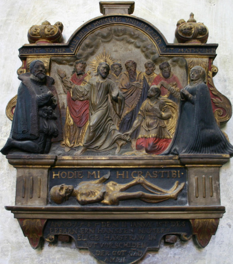 Israel von der Milla (Zuschreibung): Epitaph der Anna Maria Naffzer (†1585), um 1590, H 0,78 m, B 0,65 m, Sandstein, Erfurt, Predigerkirche. Foto: Sven Pabstmann