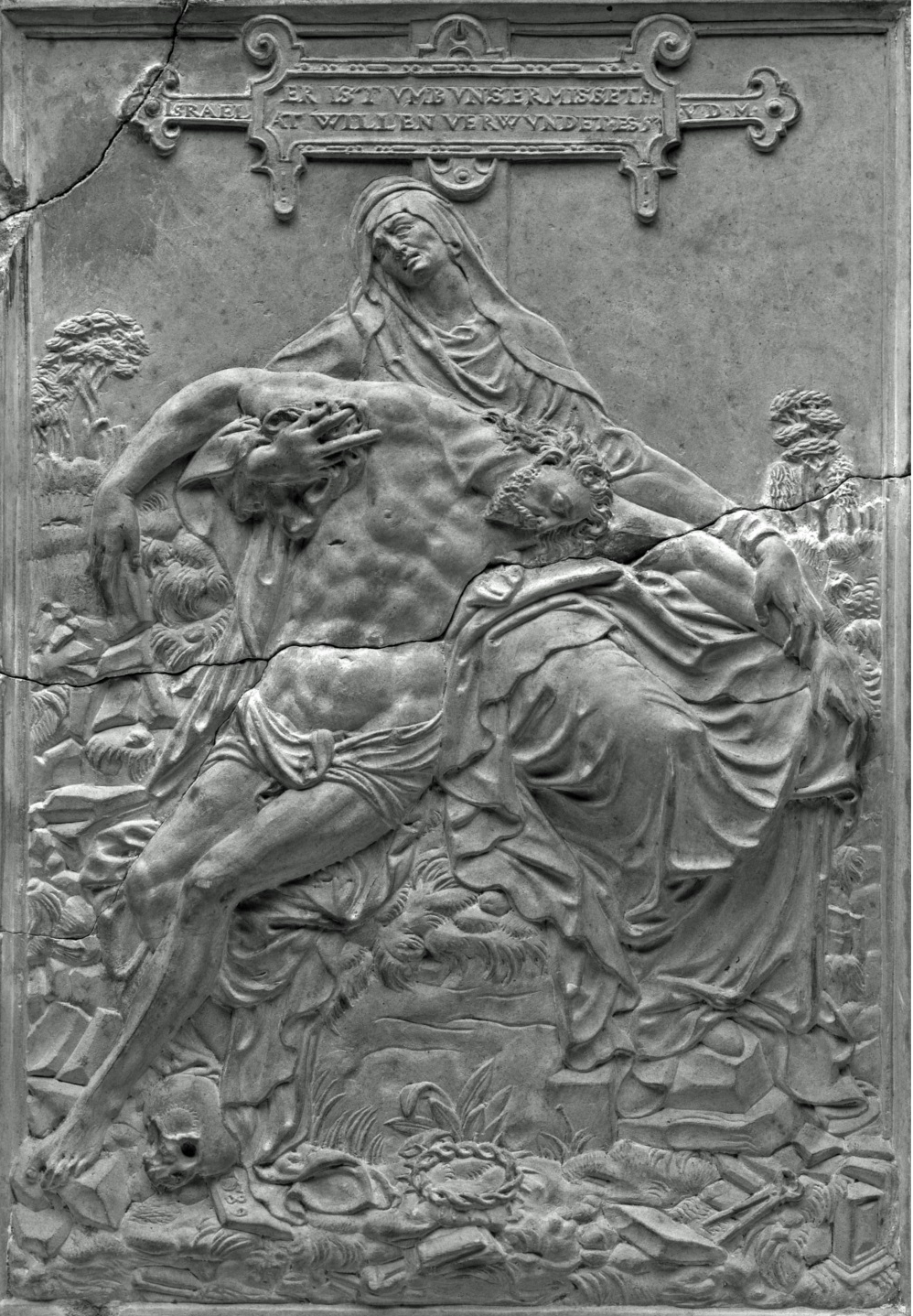 Israel von der Milla: Vesperbild (Pietà), 1589, H 21,9 cm, B 15,6 cm, Solnhofener Stein (Flachrelief), Braunschweig, Herzog Anton Ulrich-Museum, Inv. Nr. Ste 185