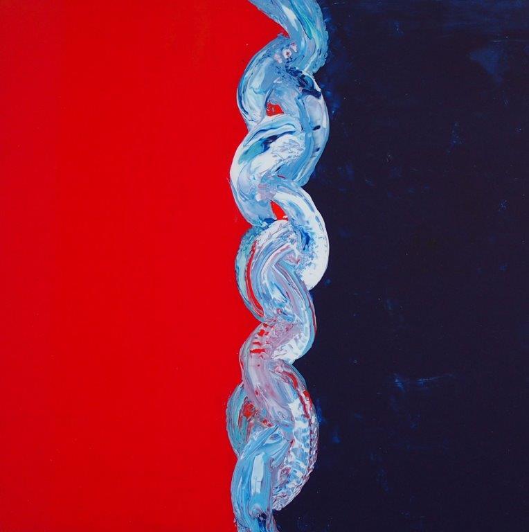 Blau - Rot  45,5x45,5cm  Acryl auf Glas gespachtelt