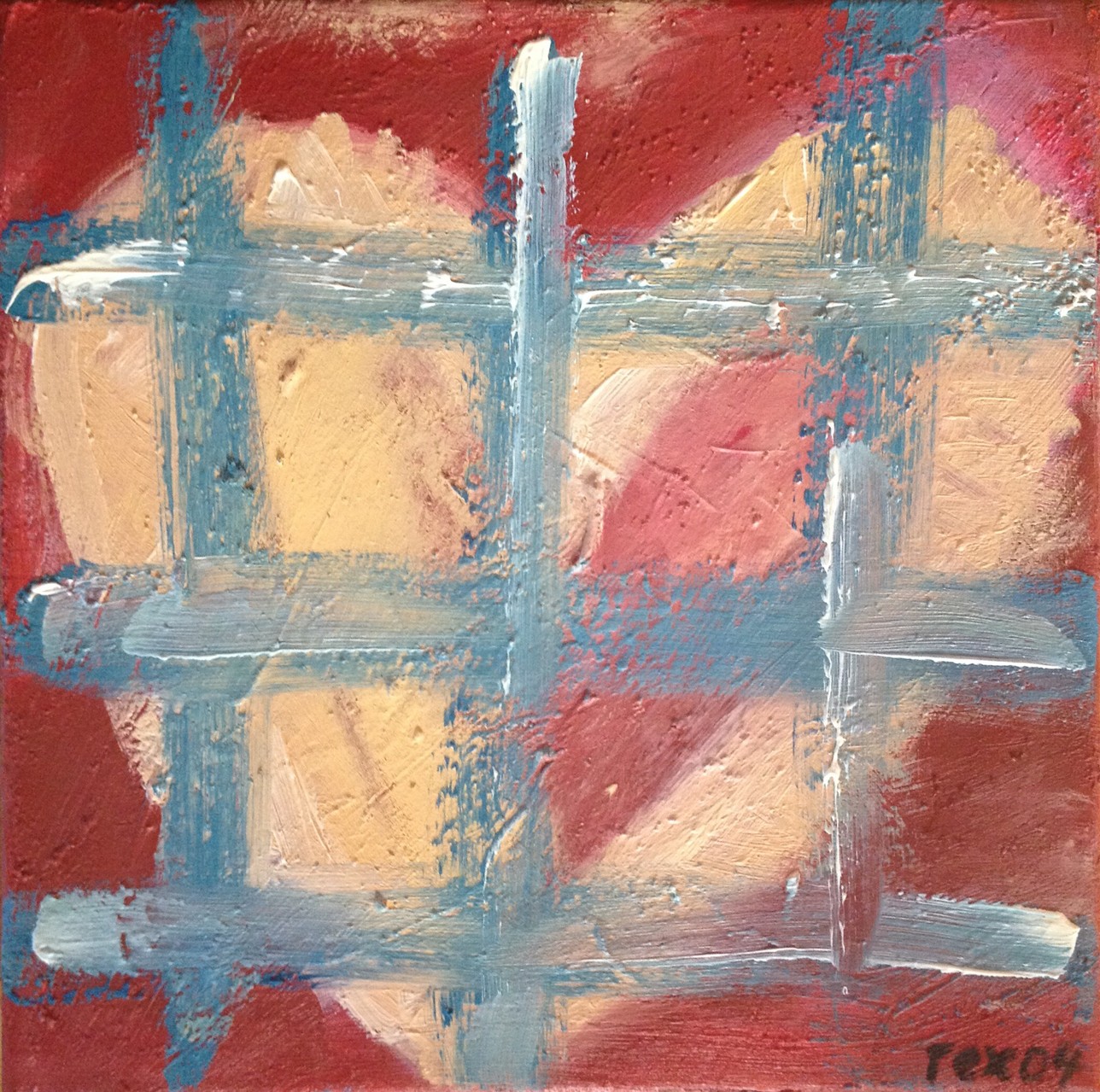 Herz hinter Gitter 2004 , 30 x 30 cm , Öl und Acryl